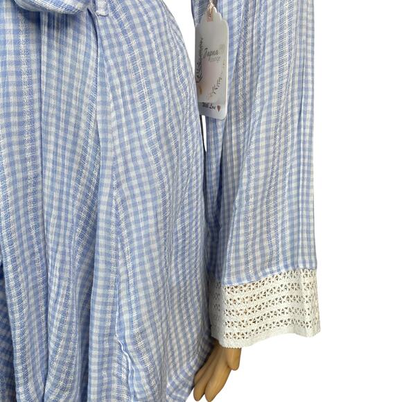 Japna Lounge NWT Blue White Gingham Check Robe + Cami Set Women's M - Picture 4 of 14
